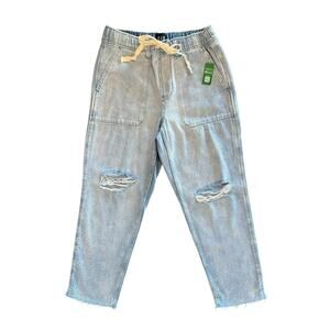 NWT Gap Denim Distressed Pull On Carpenter Jeans Pants Raw Hem Size Small Petite